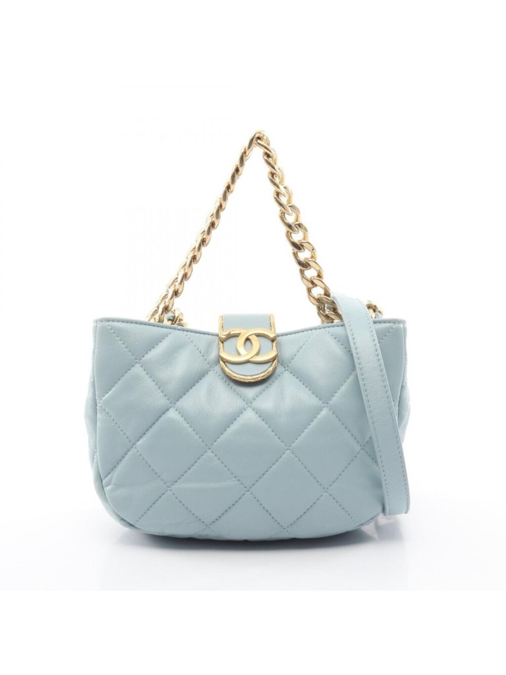 Chanel Shoulder Bag Quilted 2-Way Light Blue Lambskin Small Chain